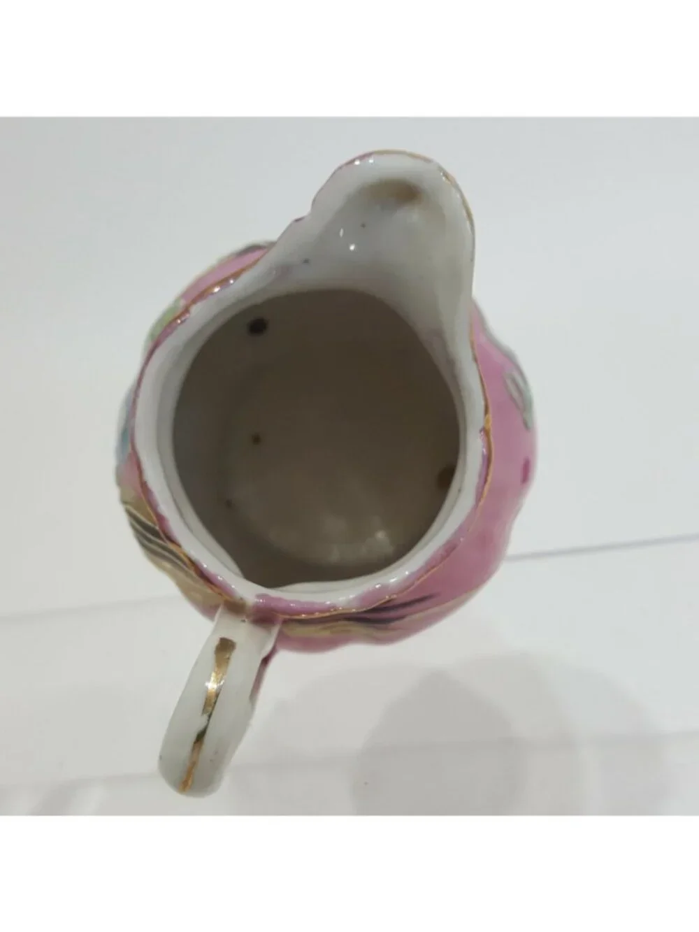 Mini Porcelain Hand-Painted Raised Dragon Creamer Lucky China 4” Tall Pink Gold